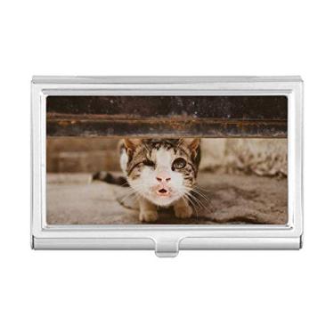 Imagem de Porta-cartões de visita com fotografia de gato divertida com animal
