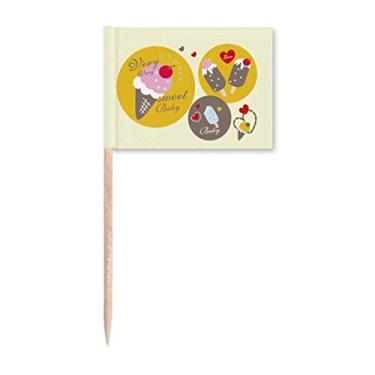 Imagem de Cereja Coração Picolé Doce Sorvete Bandeira de Palito de Dente Marcador Topper Decoração de Festa