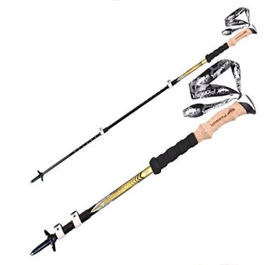 Imagem de Pacote com 2 bastões para caminhada ao ar livre, absorção de choque e varetas telescópicas para caminhada/caminhada com sistema de trava rápida, fibra de carbono super forte e ultraleve e liga de alumínio para acampamento, mochilão, escalada