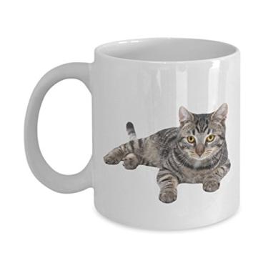 Imagem de Caneca de gato cinza Tabby – Caneca de café de cacau quente divertido – ideia de de Natal