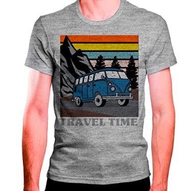 Imagem de Camiseta Masculina Cinza Carro Van Kombi Azul Montanhas Travel Time (gg)
