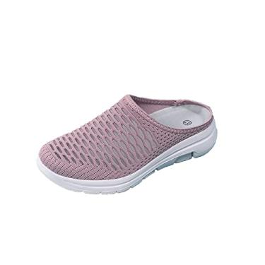 Imagem de Dressnu Pacote cabeça air pad sandálias femininas primavera e verão fora da parte inferior grossa sem salto moda tamanho grande, rosa, 6.5