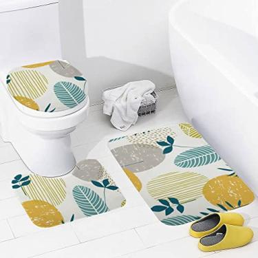 Imagem de Conjunto de tapetes de banheiro 3 peças coloridas tropicais modernas tapete de banheiro lavável tapete antiderrapante tapete de contorno e tampa para banheiro