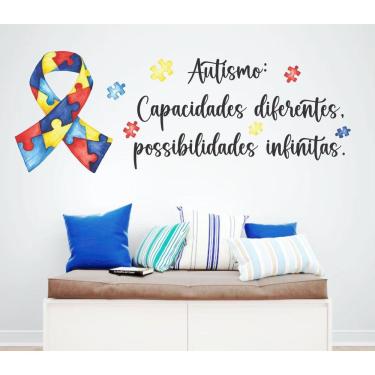 Imagem de Adesivo De Parede Frase E Laço Do Autismo Quebra Cabeça