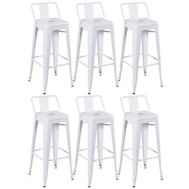 Imagem de Loft7, Kit 6 Banquetas Iron Tolix Design Industrial em Aço Carbono 76 cm Alta Com Encosto Vintage Elegante e Versátil Cozinha Bar Restaurante Sala de Jantar Varanda Gourmet, Branco