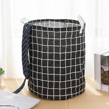 Imagem de Cesto Organizador Multiuso Roupa Suja Dobrável Estampa Grid 40L(Preto)