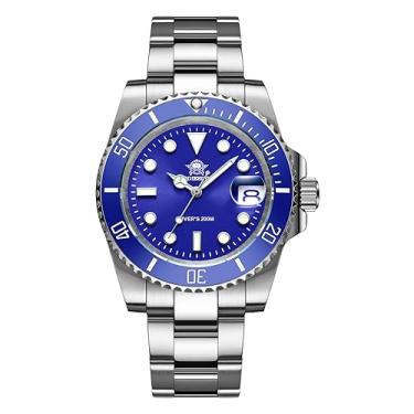 Imagem de ADDIESDIVE Relógio de mergulho de quartzo masculino para 200 m, pulseira de aço luminoso multicores, mostrador preto, azul, verde, Aço azul