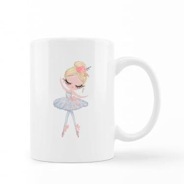 Imagem de caneca porcelana branca Bailarina meiga dancando ponta pe