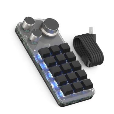 Imagem de Mini teclado eficiente de 15 teclas com 3 botões de luz, perfeito para gamers, editores de vídeo e programadores, teclado personalizável