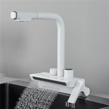 Imagem de Torneira de cozinha cinza com display digital, cascata de chuva, lava louças, piscina, girar, torneira de chuveiro de 2 vias, torneira branca inteligente para pia de cozinha, TIPO A, cor branca