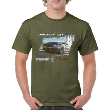 Imagem de Camiseta masculina 2022 Shelby GT500 Signature Mustang Racing Cobra GT 500 Muscle Car Performance Powered by Ford, Verde militar, P