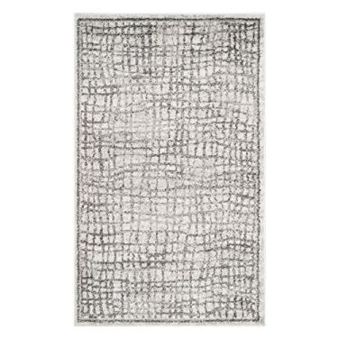 Imagem de SAFAVIEH Adirondack Collection ADR103B Tapete moderno abstrato sem queda para sala de estar, quarto, 10 x 1,8 m, prata/marfim