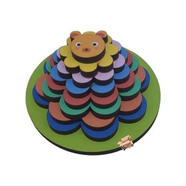 Imagem de Brinquedo Educativo Pedagógico Em Madeira Torre Flores Animais De Empilhar E Encaixe (Leão Flor Empilhar)