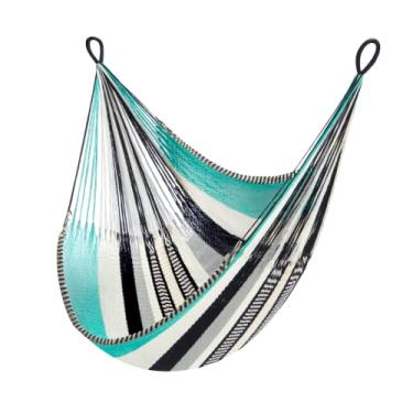 Imagem de Rede de balanço para cadeira suspensa feita à mão, redes ecológicas e resistentes às intempéries da Yellow Leaf Hammocks, rede "Zanzibar", multicolorido - turquesa, serve para 1 pessoa (150 kg)