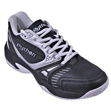 Imagem de Tênis Python Deluxe para quadra interna (raquete, abóbora, badminton, pickleball interno, vôlei) (baixo e médio) (cores preto e branco) (sem escorregão) (sem marcação), Mid_black, 11