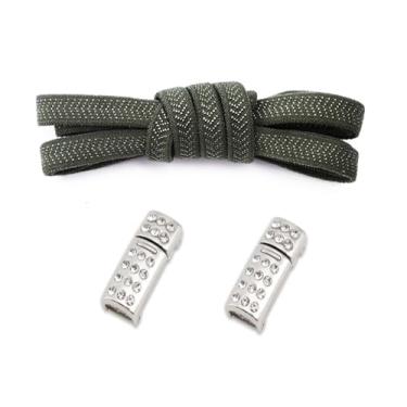 Imagem de Diamond Lock Shoelaces Without Ties Buckle Elastic Laces Sneakers Flats No Tie Shoe Laces Shoes Accessories (Color : Army green)