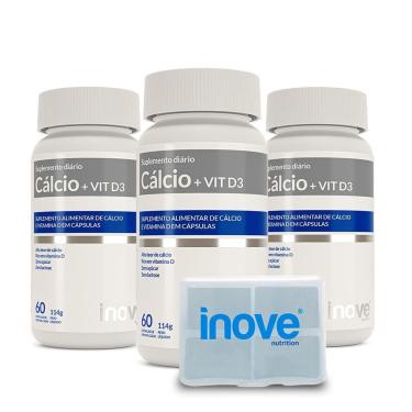 Imagem de Kit 03 Cálcio + Vitamina D3 - 60 caps. cada - Ganhe 1 Porta Cápsulas Inove Nutrition-Unissex