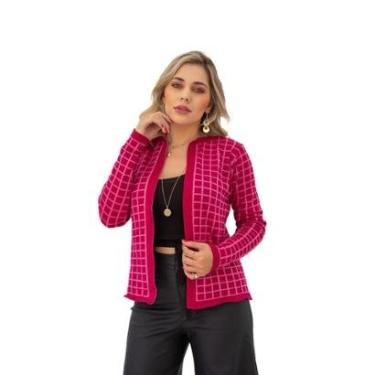 Imagem de Casaco Feminino Tricô Cardigan Quadriculado Diana 0153-Feminino