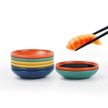 Imagem de Wrova Pratos de molho de soja conjunto de 8 de 10 cm, prato de molho de soja de 42,5 g para acompanhamentos, lavável na lava-louças, prato de molho de plástico inquebrável para sushi, pratos, molho...