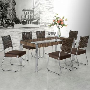 Imagem de Mesa de Jantar Aço Nobre Claudia com Tampo Kanon e 6 Cadeiras