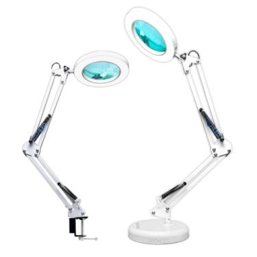 Imagem de Luminaria de Led com Lupa Aumento Garra e Base Luminaria de Mesa Articulavel Ring Light Controle de Intensidade (Branco)