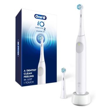 Imagem de Oral-B Kit inicial de escova de dentes elétrica recarregável iO Series 2, branco puro com 2 cabeças de escova - sensor de pressão automático para proteger as gengivas - 3 modos - temporizador de 2