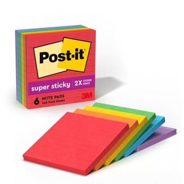 Imagem de Post-it Super Sticky Notes, 15 x 10 cm, 6 blocos, 2x o poder de colagem, primárias divertidas, cores primárias (vermelho, amarelo, verde, azul, roxo), reciclável (6445-SSP)