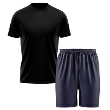 Imagem de Kit Calção Short Futebol Basquete Azul + Camiseta Manga Curta Masculina-Masculino