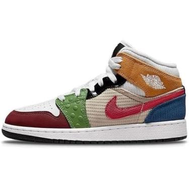 Imagem de Nike Auir Jordan 1 Mid Tênis masculino, adulto, Branco/vermelho academia - preto, 6 Big Kid