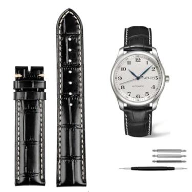 Imagem de waillynice Pulseira de relógio de couro genuíno para Longines L2 L3 L4 Masters Collection, pulseira de couro bovino de 19 mm, 20 mm, 21 mm (preta sem fecho)