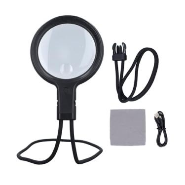 Imagem de Lupa Suspensa de Pescoço 5X 15X Com Luz, Lupa Flexível de Pescoço de Ganso, 3 Modos de Luz de Cores, Brilho Ajustável, Lupa de Página Iluminada para Leitura de Idosos Com Baixa