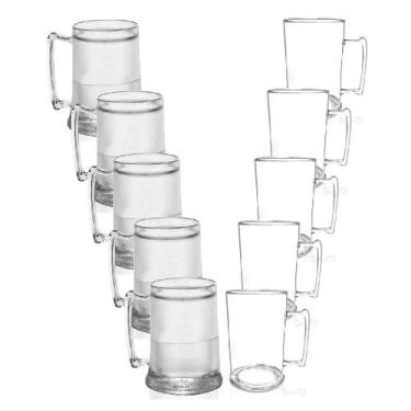 Imagem de Kit 5 Canecas Chopp 450Ml E 5 Canecas Gel Acrílico Krystalon