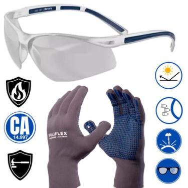 Imagem de Kit Epi Luva Resistente Oculos Anti Risco Proteção Segurança Antiembaç