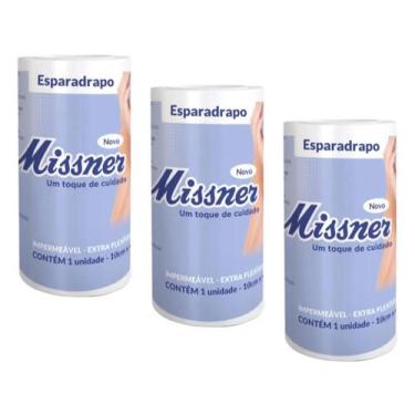 Imagem de Kit 3 Esparadrapo Impermeável 10cm X 4,5m Branco - Missner