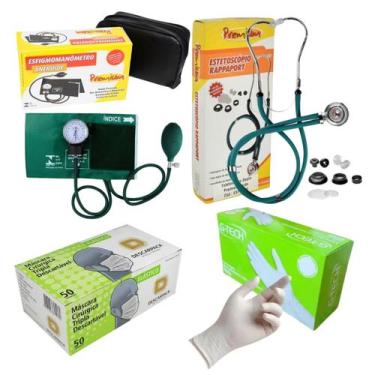 Imagem de Kit medidor de pressão esteto máscara e luvas caixa Verde - Premium