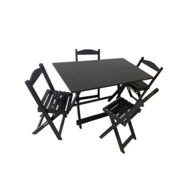 Imagem de Jogo De Mesa 70x70 C/4 Cadeiras Madeira Dobrável Bar Cor Pt - Mil Cade