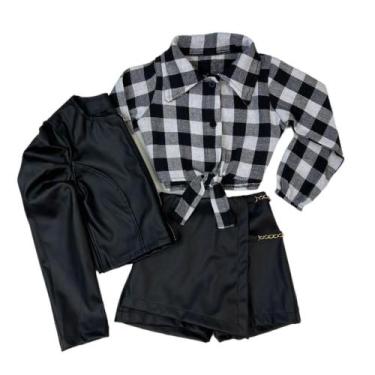 Imagem de Roupa Infantil Look Junino Camisa Xadrez Short Saia Jaqueta - AK FASHI