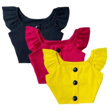 Imagem de Kit Blusinha Cropped Infantil Meninas 3 Peças Look Verão - AK FASHION 