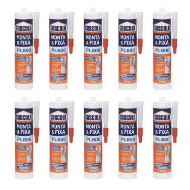 Imagem de KIT 10 COLA CASCOLA MONTA E FIXA PL600 INTERNO EXTERNO 375g FORTE - He