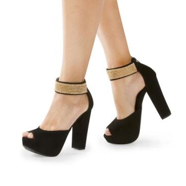 Imagem de Sandália Feminina Meia Pata Salto Grosso Alto P47 - Modarpe, Preto, 38