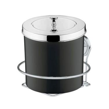 Imagem de Kit Lixeira 5 Litros Com Suporte Adesivo Para Banheiro Cozinha Preto C