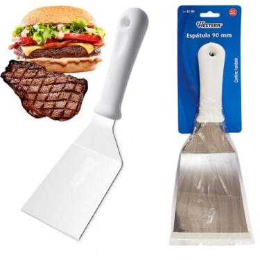 Imagem de Espátula de Aço Inox com Cabo de Plástico 90mm Cozinha Chapeiro Lancho