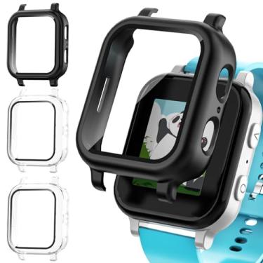 Imagem de Pacote com 3 capas compatíveis com Gabb Watch 3 protetor de tela para crianças, capa protetora geral de policarbonato rígido com acessórios de capa de vidro temperado 9H, preto + transparente +