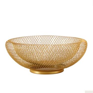 Imagem de IBWell Cesta de armazenamento de frutas de arame de metal para cozinha, suporte grande de frutas de malha preta, para maçã, abacaxi, banana, laranja, limão, pera, morango, melancia (ouro, pequeno)