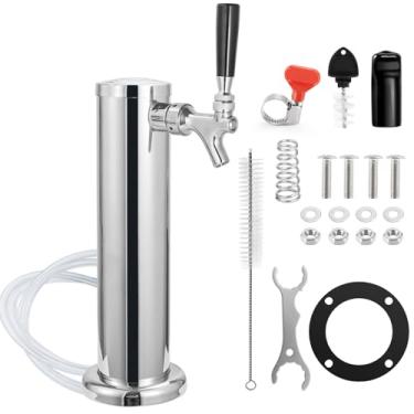 Imagem de Ferroday Torneira de cerveja única, dispensador de torre de cerveja, kit de peças Kegerator de aço inoxidável com torneira de barril de aço inoxidável, torre de barril de linha pré-montada, coluna de