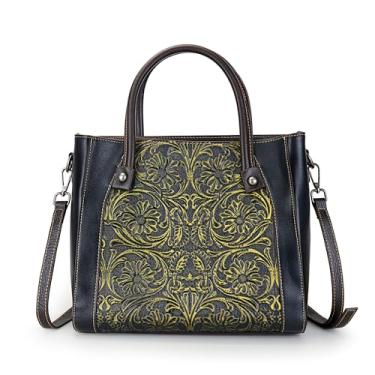 Imagem de Bolsa e bolsa de mão feminina bolsa de ombro de couro com alça superior bolsa transversal bolsa média vintage amarelo prata estampa em relevo, Estampa prata amarela