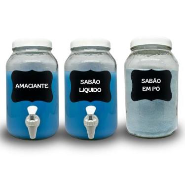 Imagem de Kit Para Lavanderia, Pote para Sabão em Pó, Sabão Liquido e Amaciante 