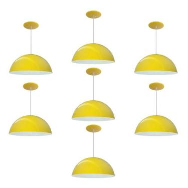 Imagem de Kit 7 Luminária Pendente Meia Lua 40cm Interior Branco Brilho Fiação 1