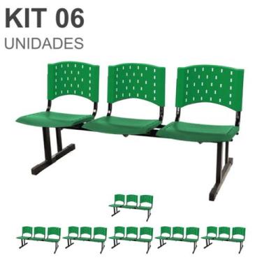 Imagem de Kit 06 Cadeiras longarinas PLÁSTICAS 03 Lugares - Cor VERDE - REALPLAS