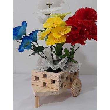 Imagem de Cachepot Plantas Kit Com 2 Unidades Madeira Carrinho 17 cm de Comprime